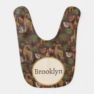 Safari Giraffe & Tropical Leaves Baby Bib