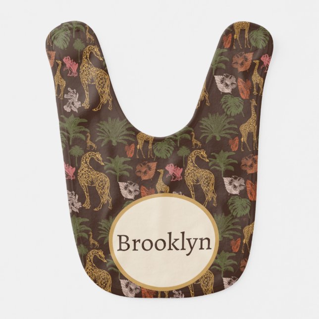 Safari Giraffe & Tropical Leaves Baby Bib (Front)