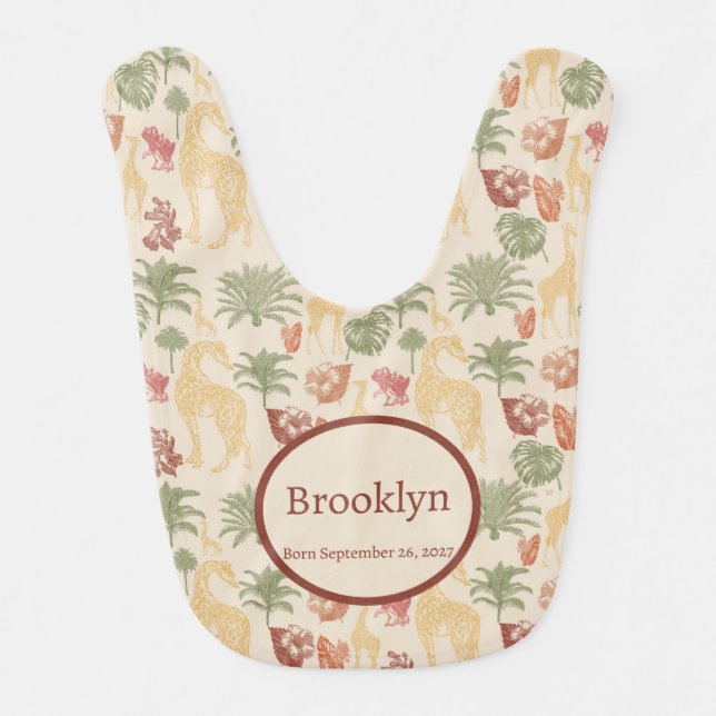 Safari Giraffe & Tropical Leaves Baby Bib (Front)