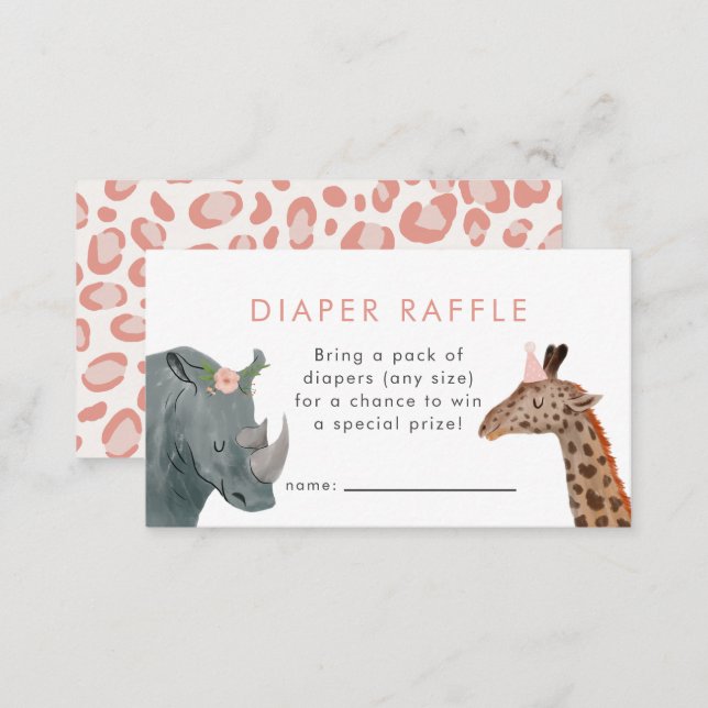Safari Girl Baby Shower Diaper Raffle Ticket Enclosure Card (Front/Back)