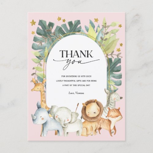 Safari girl baby shower thank you postcard