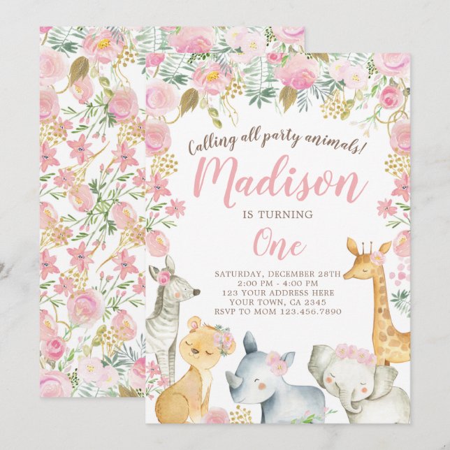 Safari Girl Birthday Invitation (Front/Back)