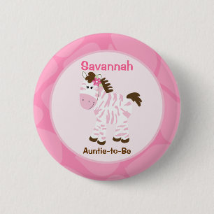 Safari Girl Customized Name Tag Pink Zebra Button