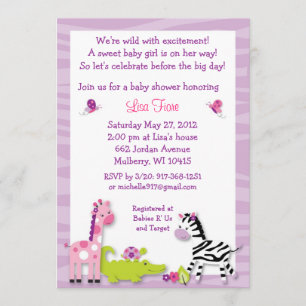 Safari Girl Jungle Animal Baby Shower Invitations