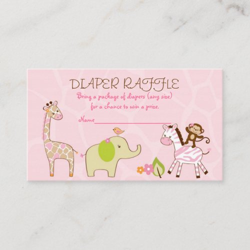 Safari Girl Jungle Animal Diaper Raffle Tickets Enclosure Card