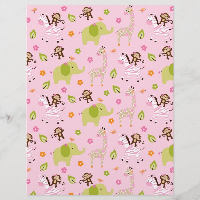 Safari Girl Jungle Animal Scrapbook Paper (Front)