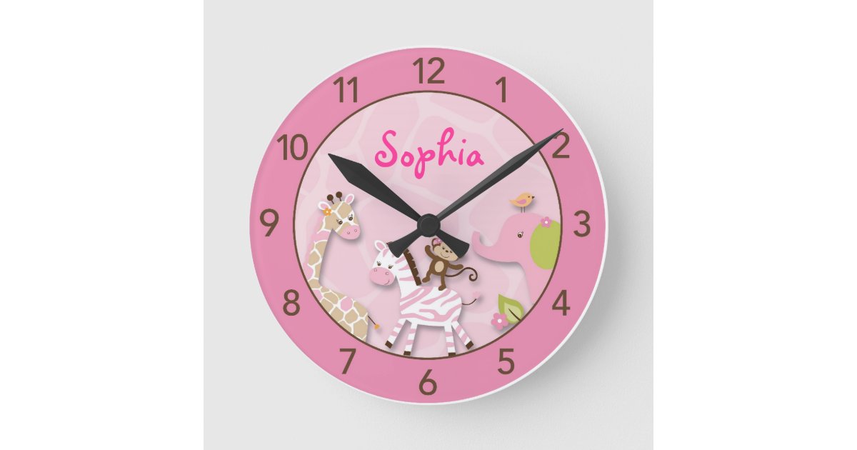 Safari Girl Jungle Personalized Nursery Wall Clock Zazzle