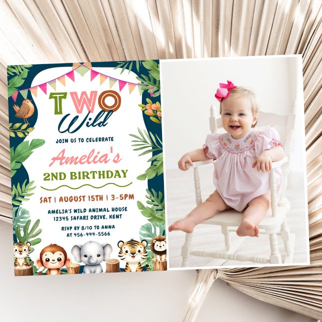 Safari Girl Two Wild 2nd Birthday Photo Invitation (Creator Uploaded)