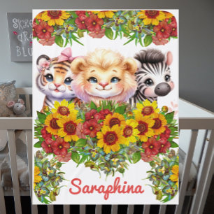 Safari Girl's or Boy's Personalized Name Animals Baby Blanket