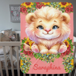Safari Girl's Personalized Name Pink Animals Baby Blanket