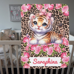 Safari Girl's Personalized Name Wildlife Animals Baby Blanket