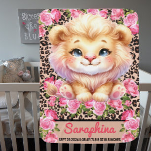 Safari Girl's Personalized Name Wildlife Animals Baby Blanket