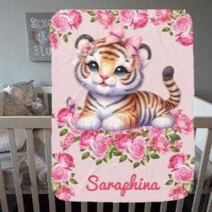 Safari Girl's Personalized Name Wildlife Animals Baby Blanket