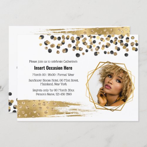 Safari gold black bridal party glitter confetti invitation