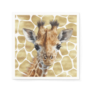 Safari gold Giraffe Wild One Birthday Napkins