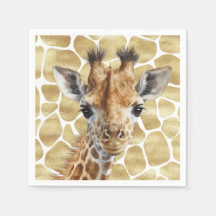 Safari gold Giraffe Wild One Birthday Napkins