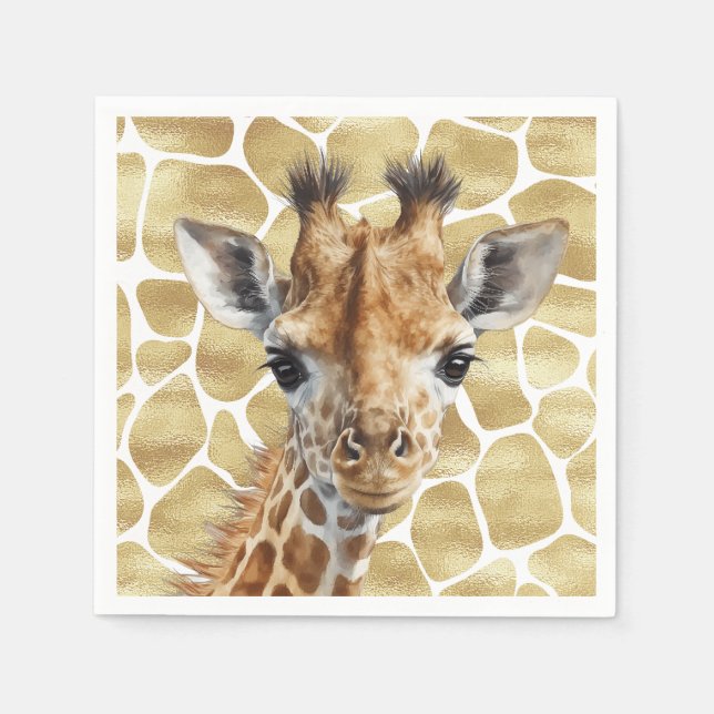 Safari gold Giraffe Wild One Birthday Napkins (Front)