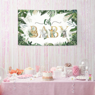 Safari Gold Green Greenery Leaves Gender Neutral Banner