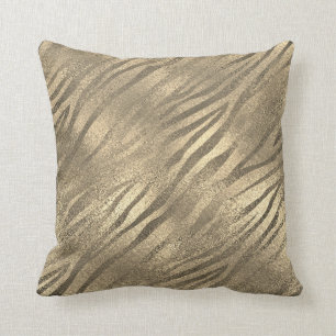 Safari Gold Zebra Animal Skin Sepia Glass Metallic Throw Pillow