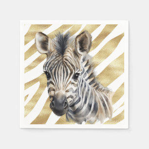 Safari gold Zebra Wild One Birthday Napkins