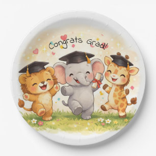 Safari Graduation Cute Animal Pastel Party  Paper Plates