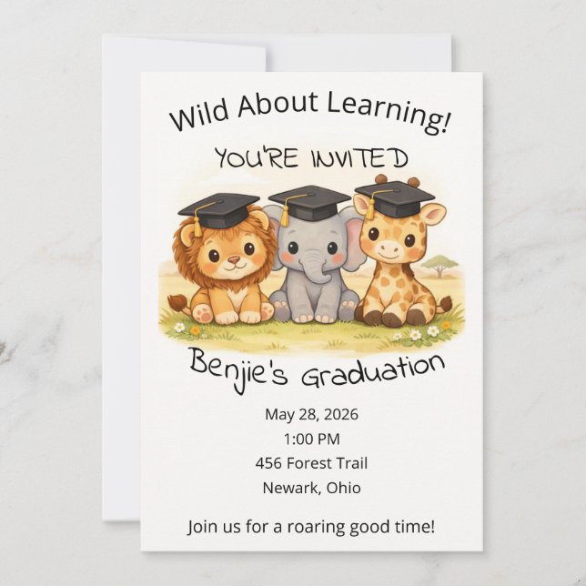 Safari Graduation Party Preschool Kindergarten  Invitation (Front)