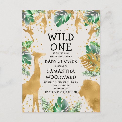 Safari Green Gold Ecru Baby Shower Invitation Postcard