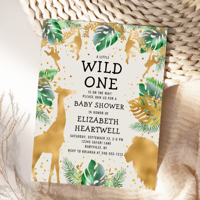 Safari Green Gold Ecru Baby Shower Invitation Postcard (Creator Uploaded)