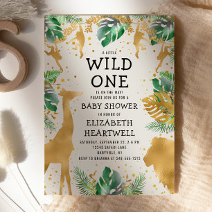 Safari Green Gold Ecru Neutral Baby Shower Invite