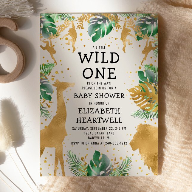 Safari Green Gold Ecru Neutral Baby Shower Invite (Creator Uploaded)