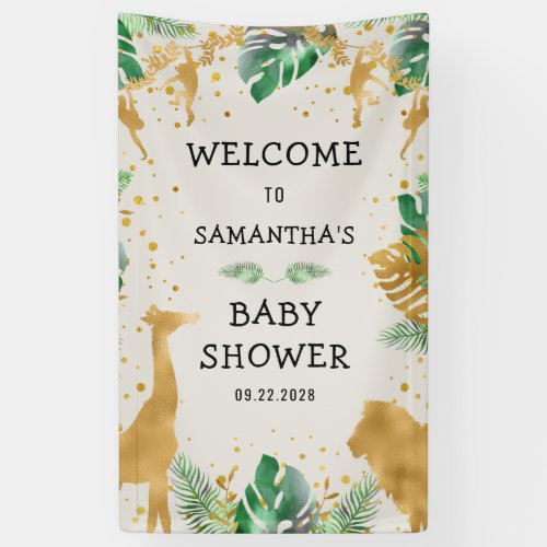 Safari Green Gold Ecru Neutral Baby Shower Welcome Banner
