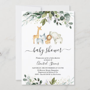 Safari Green Gold Foliage Baby Shower Invitation