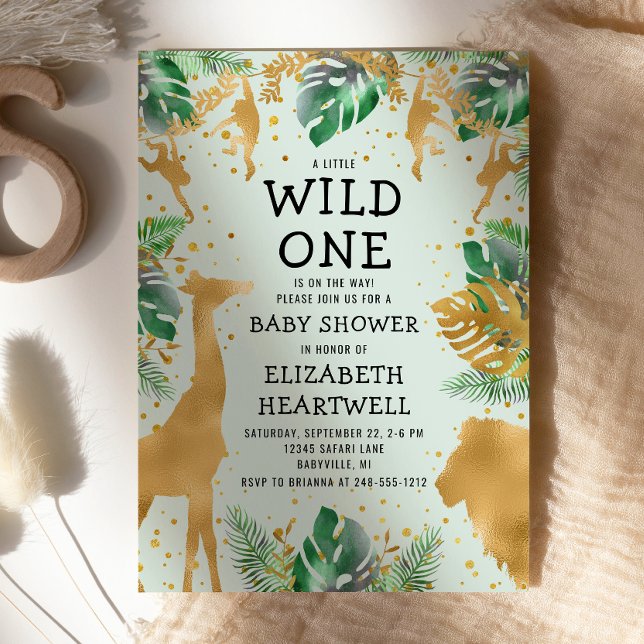 Safari Green Gold Neutral Baby Shower Invitation (Creator Uploaded)