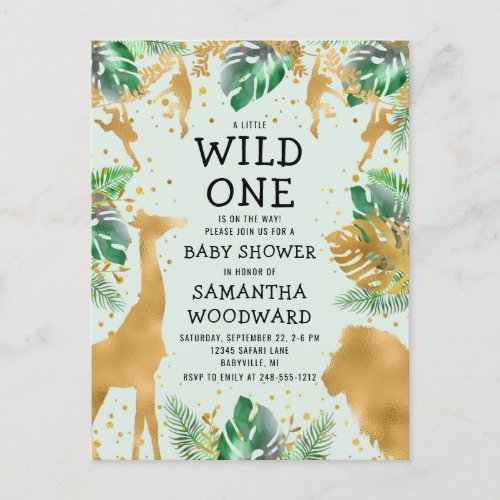 Safari Green Gold Neutral Baby Shower Invitation Postcard