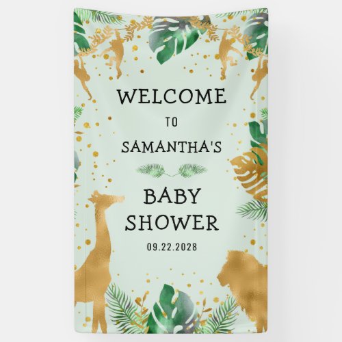 Safari Green Gold Neutral Baby Shower Welcome Banner