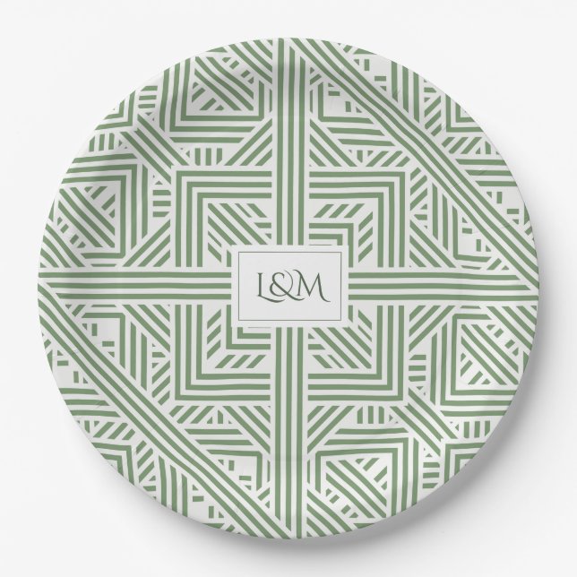 Safari Green Monogram Paper Plates (Front)