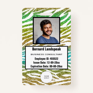 Safari Green Zebra Stripes Glitter Logo & Photo Badge