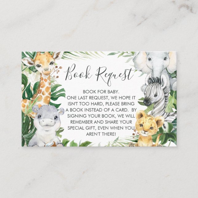 Safari Greenery Baby Shower Book Request Card (Front)
