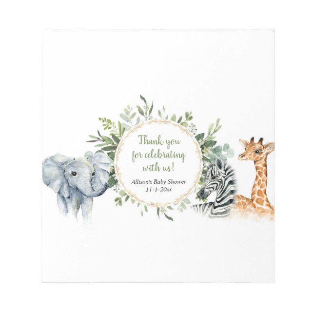Safari greenery baby shower candy bar wrappers notepad (Front)