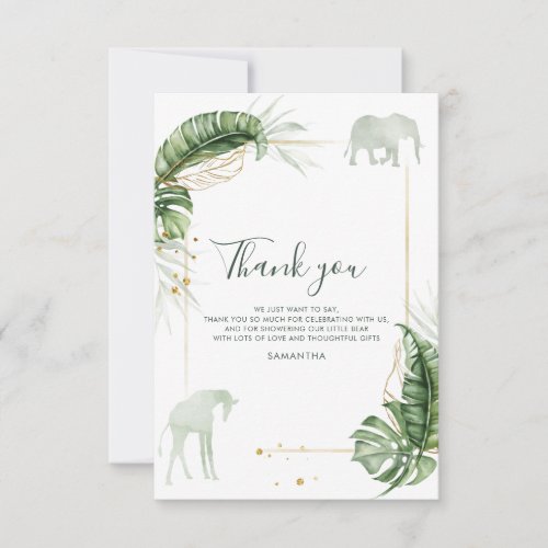 Safari Greenery Baby Shower Thank You Card
