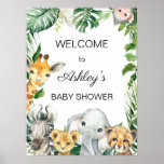 Safari Greenery Baby Shower Welcome Poster at Zazzle