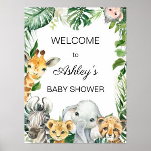 Safari Greenery Baby Shower Welcome Poster