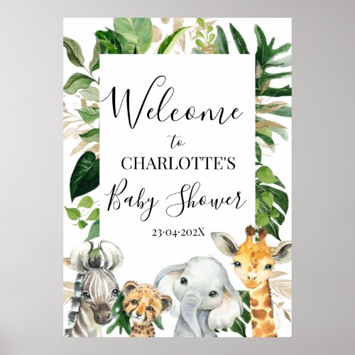 Safari Greenery Foliage Baby Shower Welcome Poster