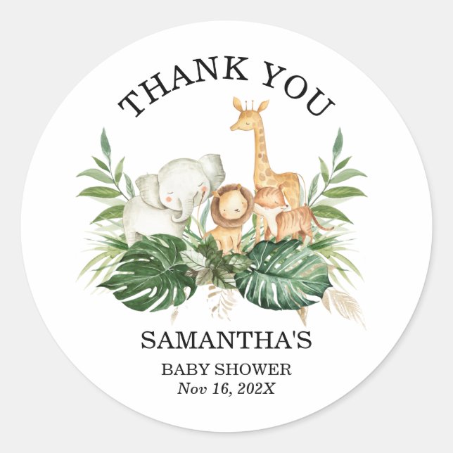 Safari Greenery Foliage Gender Neutral Baby Shower Classic Round Sticker (Front)