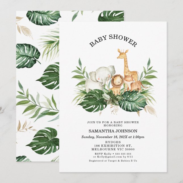 Safari Greenery Foliage Gender Neutral Baby Shower Invitation (Front/Back)