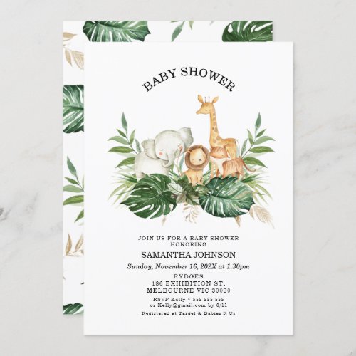 Safari Greenery Foliage Gender Neutral Baby Shower Invitation