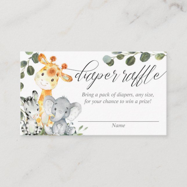 Safari greenery gender neutral diaper raffle cards (Front)