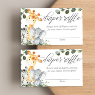 Safari greenery gender neutral diaper raffle cards