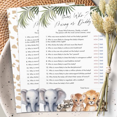 Safari Guess Who Mommy or Daddy Baby Shower Game