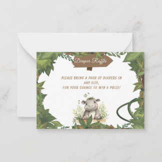 Safari Hippo Baby Shower Diaper Raffle Enclosure Note Card
